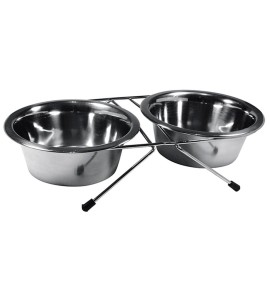 Comedouro Inox Duplo Suporte Baixo Jambo