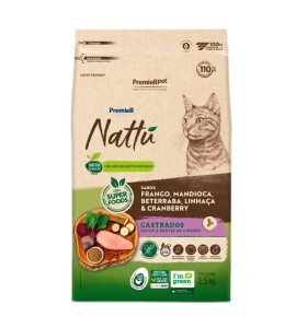 Ração Premier Nattu Gatos Adultos Castrados Mandioca