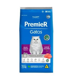 Ração Premier Ambientes Internos Gatos Adultos Pelos Longos Salmão