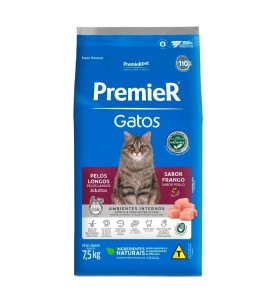 Ração Premier Ambientes Internos Gatos Adultos Pelos Longos Frango